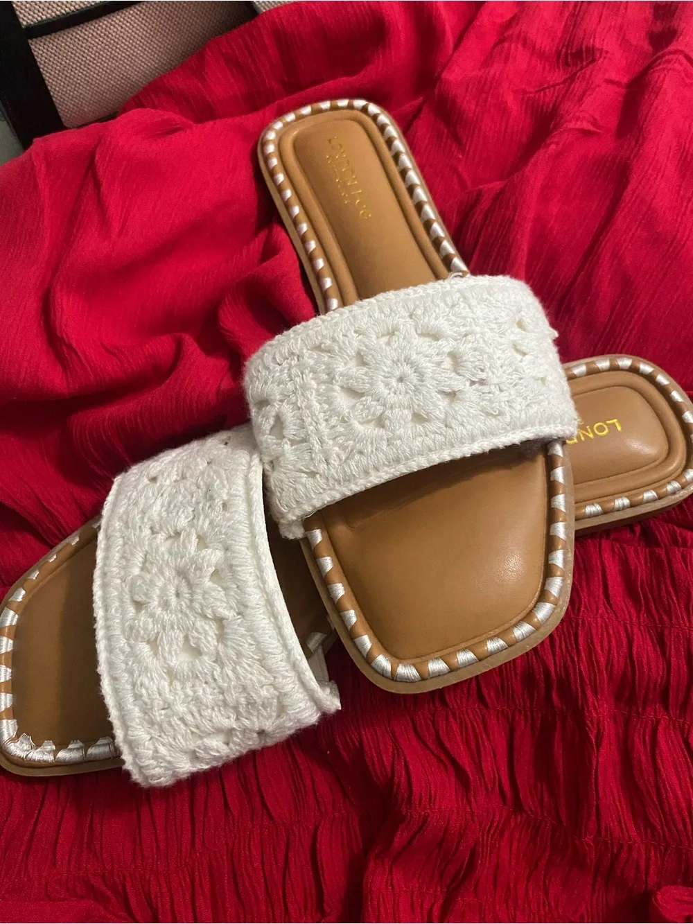London Fog White Sandals w/ Lace Details